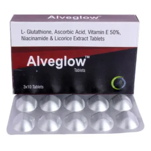 Alveglow Tablets for Skin Whitening & Brightening – Glutathione, Vitamin C, E & Niacinamide Supplement